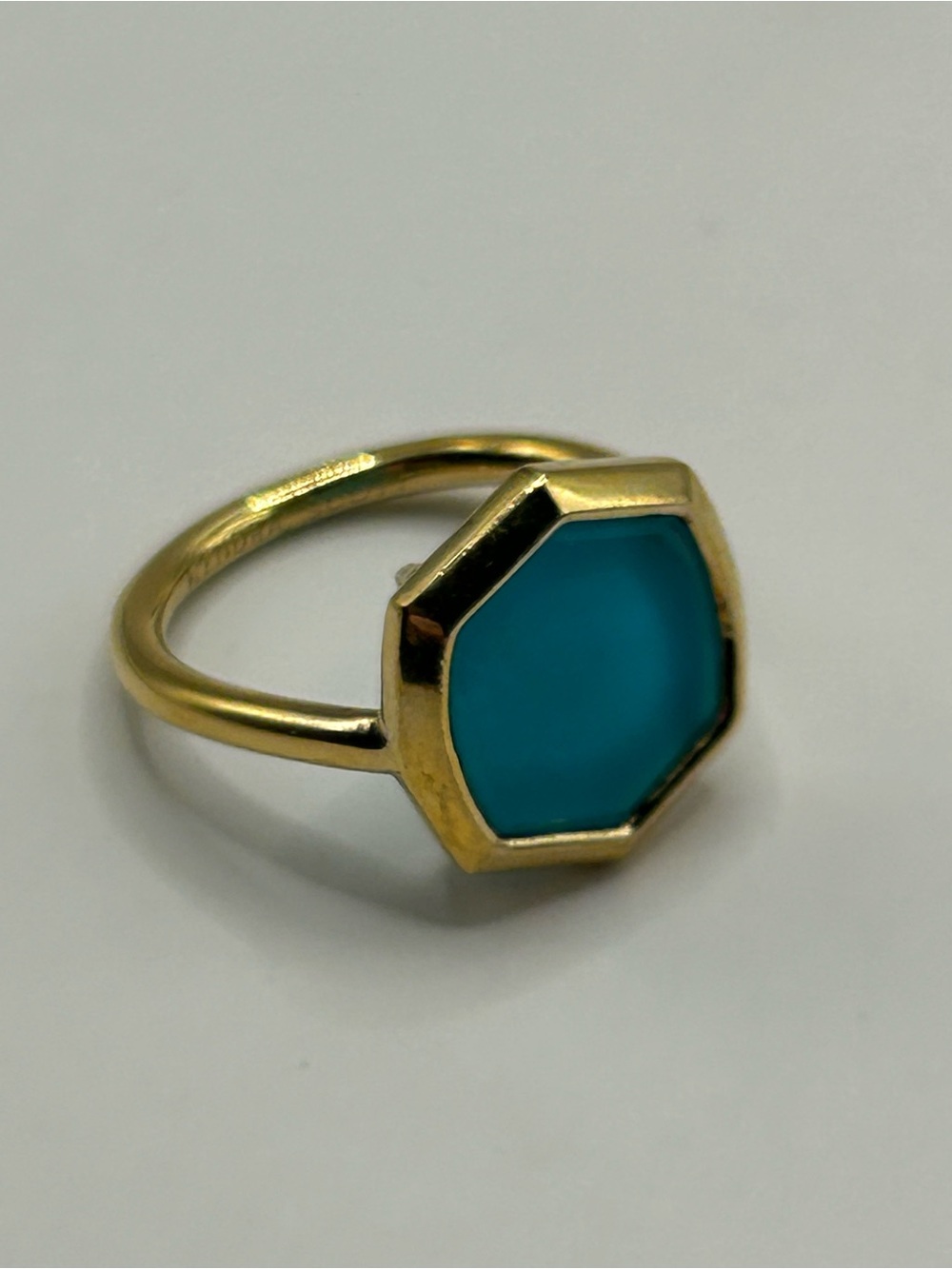 Kendra Scott Denis 18k Gold Cocktail Vermil Ring with Teal Blue Octagon Stone